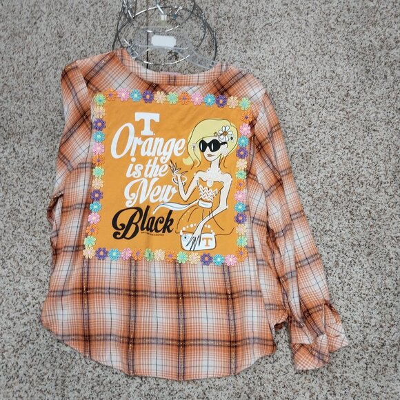 3227 Size 14/16 Cato Upcycled Tenn. Vols Flannel Shirt, Orange is the New Black. - Picture 6 of 8